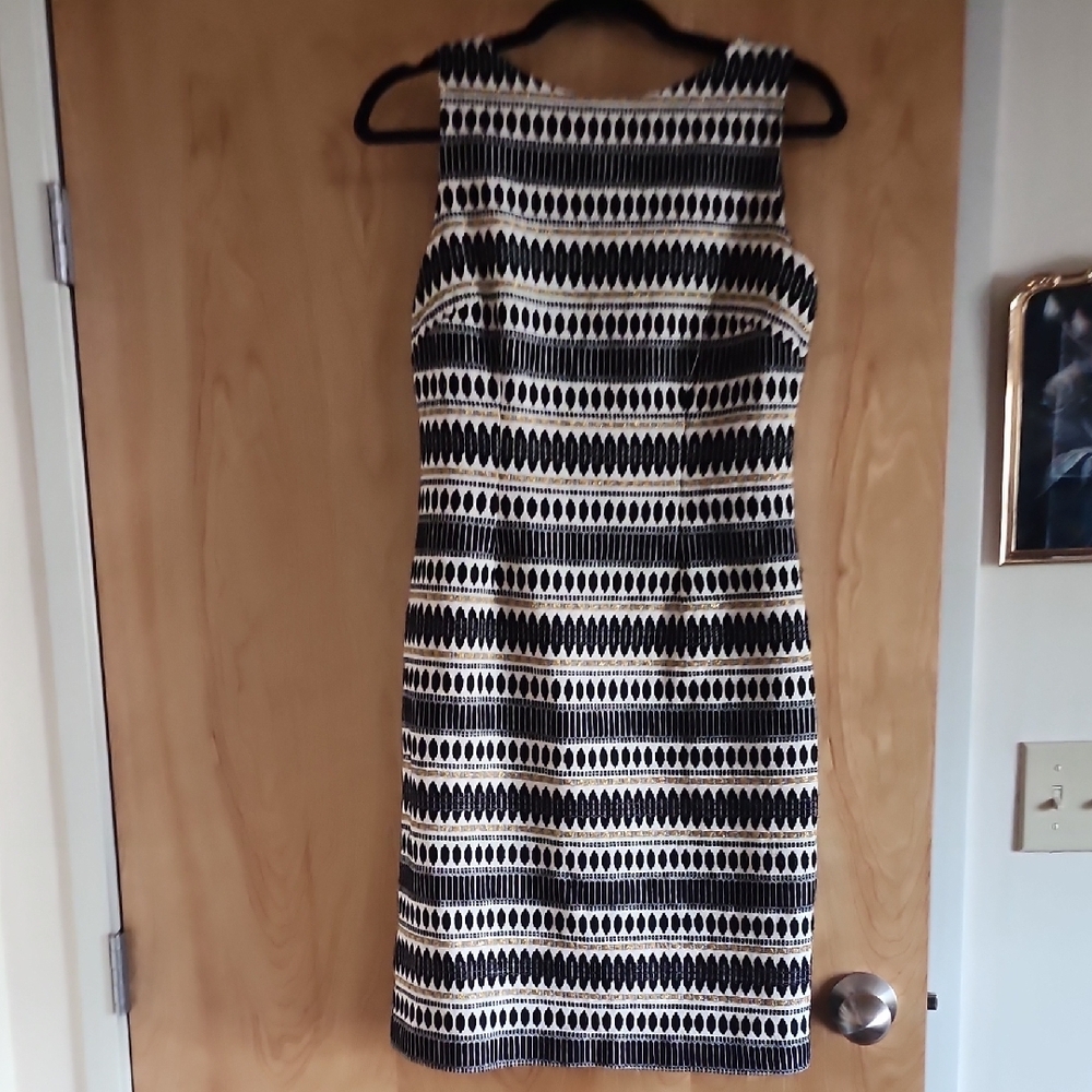 Chetta B Black and White Sheath Dress Sleeveless Midi